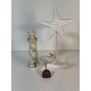Nautical Beach Treasures Table PC Lighthouse Starfish Bird Decor Set